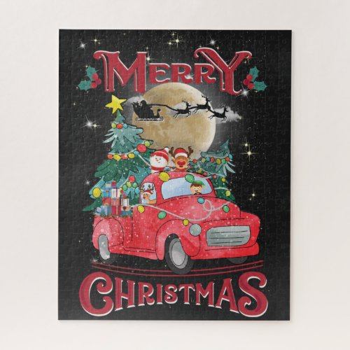 Merry Christmas Vintage Red Santa Truck Jigsaw Puzzle