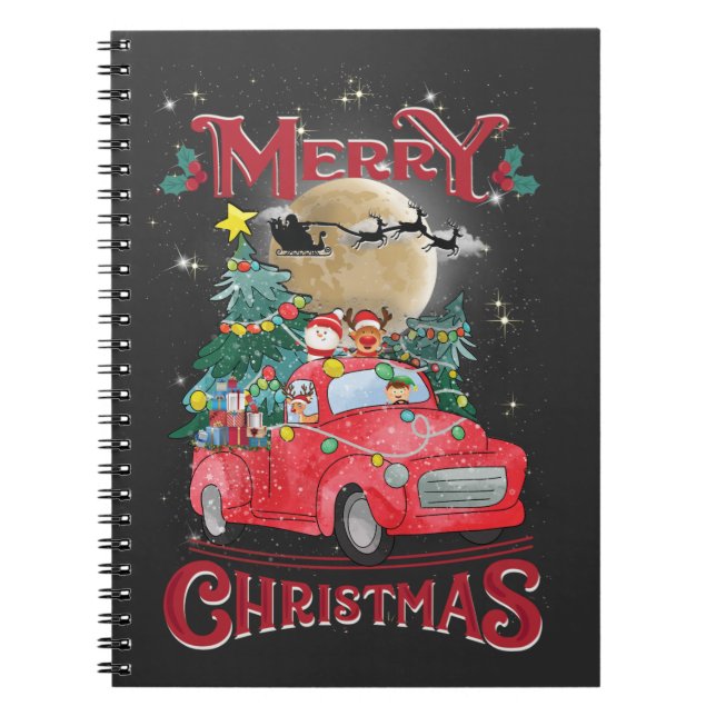 Merry Christmas Vintage Red Santa Truck Notebook (Front)
