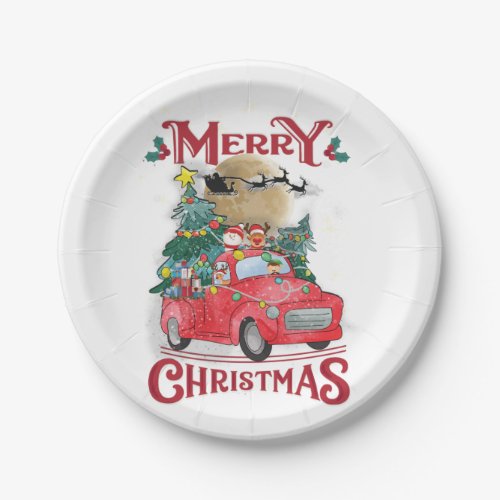 Merry Christmas Vintage Red Santa Truck Paper Plates