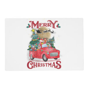 Merry Christmas Vintage Red Santa Truck Placemat