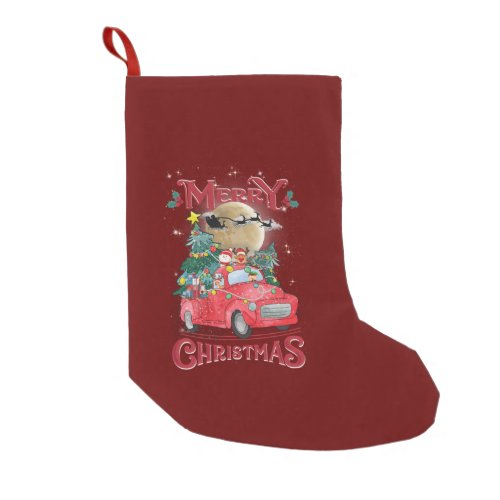 Merry Christmas Vintage Red Santa Truck Small Christmas Stocking