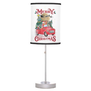 Merry Christmas Vintage Red Santa Truck Table Lamp