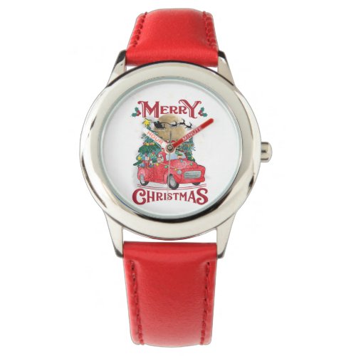 Merry Christmas Vintage Red Santa Truck Watch