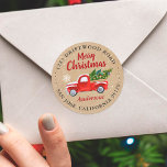 Merry Christmas Vintage Red Truck Address Seal<br><div class="desc">The vintage red truck loaded with Christmas trees brings a sense of tradition and holiday merriment to your envelopes. These labels are ideal for sealing your Christmas cards, party invitations, or gift packages during the holiday season. Customize the labels using Zazzle's design tool to include your name, address, or a...</div>