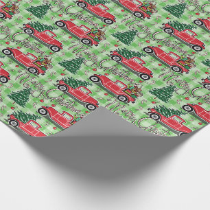 Merry Christmas Vintage Red Truck Buffalo Plaid Wrapping Paper