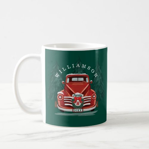 Merry Christmas Vintage Red Truck Christmas Tree Coffee Mug