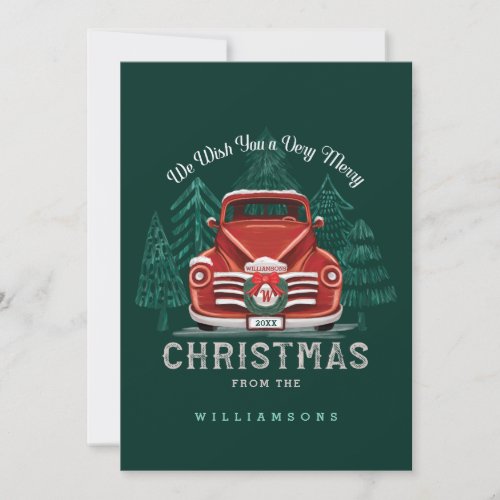 Merry Christmas Vintage Red Truck Christmas Tree Holiday Card