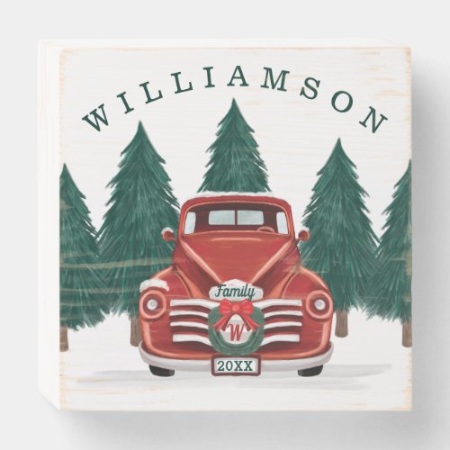Merry Christmas Vintage Red Truck Christmas Tree Wooden Box Sign