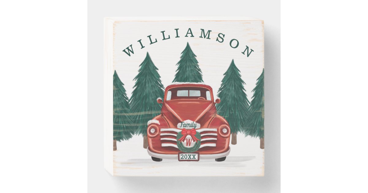 Merry Christmas Vintage Red Truck Christmas Tree Wooden Box Sign Zazzle Com