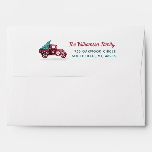 Merry Christmas Vintage Red Truck Family Address Envelope