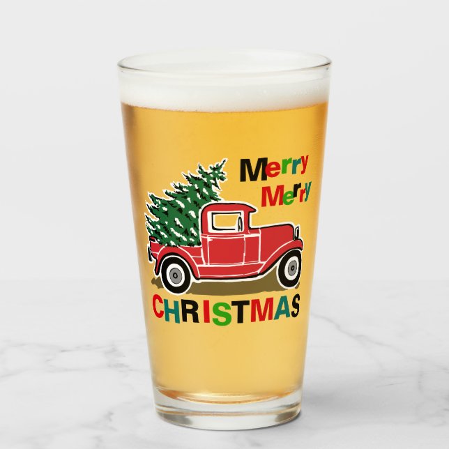 Merry Christmas Vintage Red Truck Glass (Front Filled)