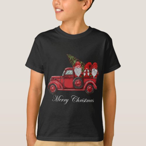 Merry Christmas Vintage Red Truck Gnomes with Chri T_Shirt