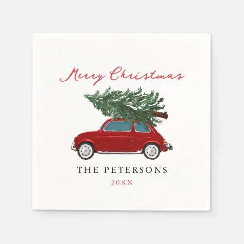 Merry Christmas Vintage Red Truck Holiday Party Napkins