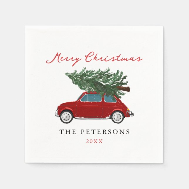 Merry Christmas Vintage Red Truck Holiday Party Napkins (Front)