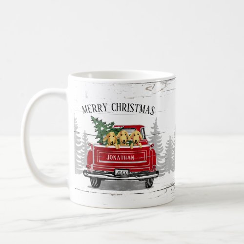 Merry Christmas Vintage Red Truck Name Rustic Dogs Coffee Mug