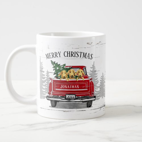 Merry Christmas Vintage Red Truck Name Rustic Dogs Giant Coffee Mug