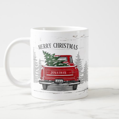 Merry Christmas Vintage Red Truck Name Rustic Giant Coffee Mug