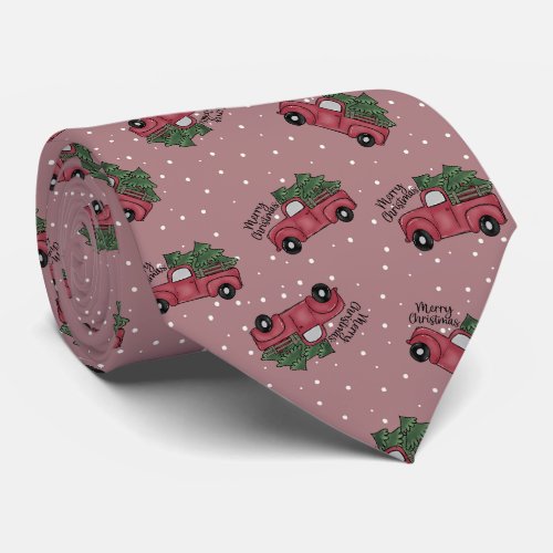 Merry Christmas Vintage Red Truck Neck Tie