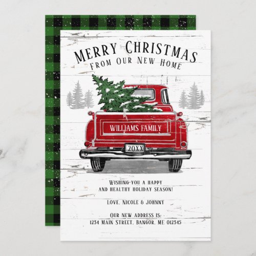 Merry Christmas Vintage Red Truck Plaid Moving Announcement
