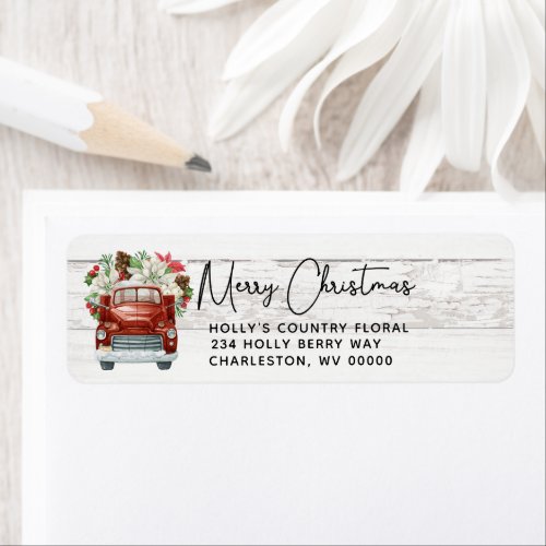 Merry Christmas Vintage Red Truck Rustic Christmas Label