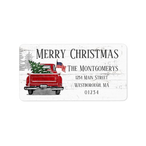 Merry Christmas Vintage Red Truck Tree Address Lab Label