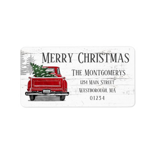 Merry Christmas Vintage Red Truck Tree Address Label