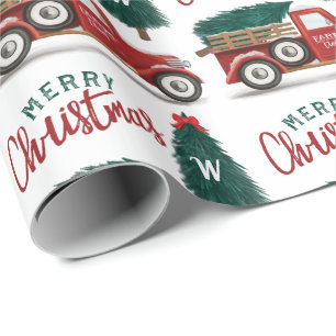 Merry Christmas Vintage Red Truck Tree Delivery Wrapping Paper