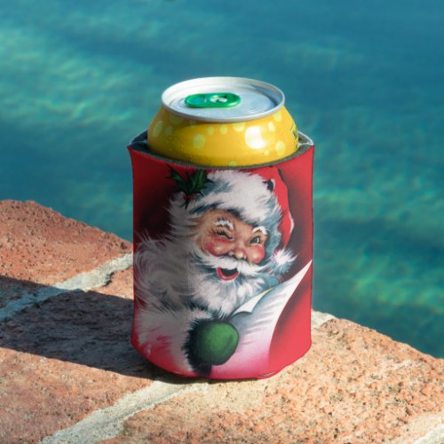 Merry ChristmasvintageretroSanta claushappy Can Cooler