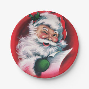 Merry Christmas,vintage,retro,Santa claus,happy Paper Plates