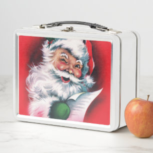 Merry Christmas,vintage,retro,Santa claus,happy Sa Metal Lunch Box