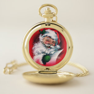 Merry Christmas,vintage,retro,Santa claus,happy Sa Pocket Watch