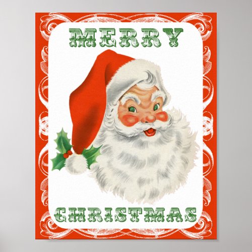 Merry Christmas Vintage Retro Santa Claus Poster