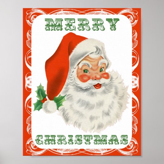 Merry Christmas Vintage Retro Santa Claus Poster | Zazzle.com