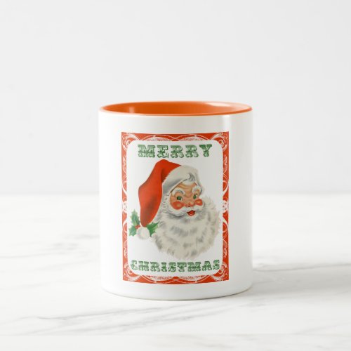 Merry Christmas Vintage Retro Santa Claus Two_Tone Coffee Mug