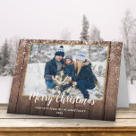 Merry Christmas Vintage Rustic Wood Photo Holiday Card<br><div class="desc">Send your Christmas greetings with this stylish rustic photo holiday card. Personalize the message,  photo,  family name,  and date. Designed by Thisisnotme©</div>