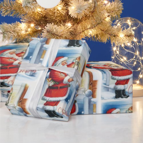 Merry Christmas Vintage Santa at your Doorstep  Wrapping Paper