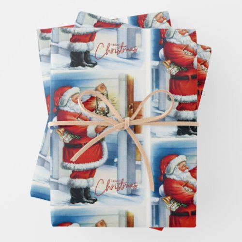 Merry Christmas Vintage Santa at your Doorstep  Wrapping Paper Sheets
