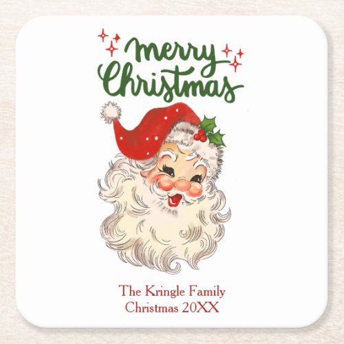Merry Christmas vintage Santa Claus family party Square Paper Coaster