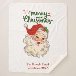 Merry Christmas vintage Santa Claus family Sherpa Blanket