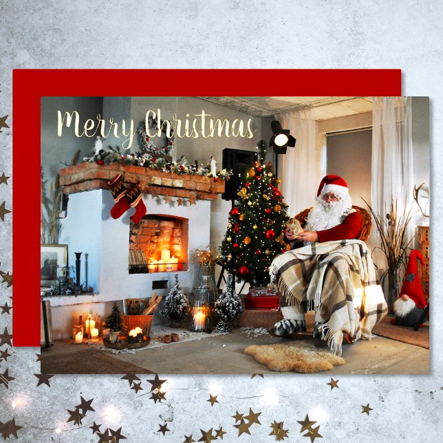 Merry Christmas Vintage Santa Claus Foil Holiday Card (Creator Uploaded)