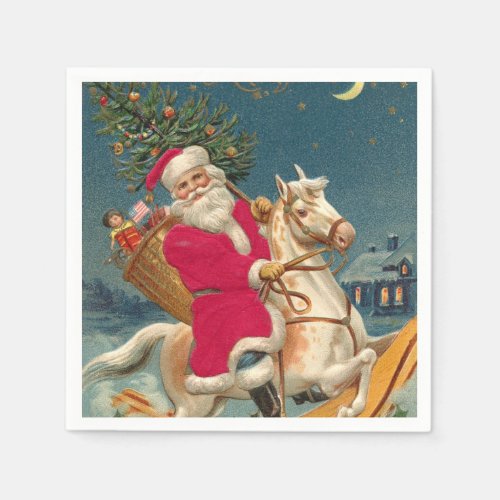 Merry Christmas Vintage Santa Claus on Horse  Napkins