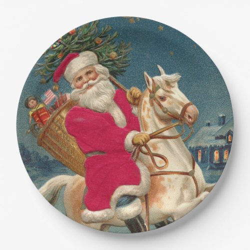 Merry Christmas Vintage Santa Claus on Horse  Paper Plates
