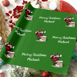 Merry Christmas Vintage Santa Custom Name Wrapping Paper<br><div class="desc">Customize the text, and easily create your personalized Christmas wrapping paper. Click EDIT DESIGN then select BACKGROUND to change the background color. You can TRANSFER this DESIGN on other Zazzle products and adjust it to fit most Zazzle items. Standard Studio designs are made in high-resolution graphics for a professional print....</div>