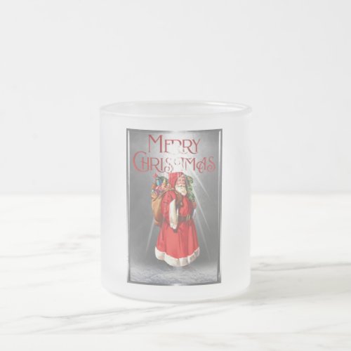 Merry Christmas Vintage Santa Design Frosted Glass Coffee Mug