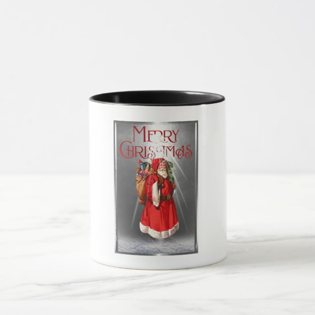 Merry Christmas Vintage Santa Design Mug (Center)