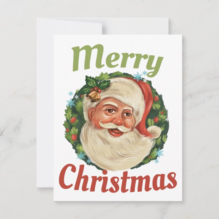 Merry Christmas Vintage Santa Face Retro Xmas Holiday Card | Zazzle