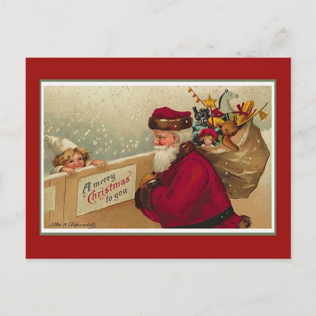 Merry Christmas Vintage Santa Holiday Postcard (Front)