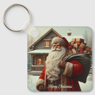 Merry Christmas vintage Santa Keychain