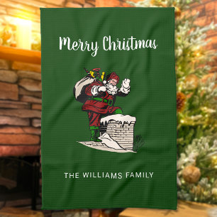 Merry Christmas Vintage Santa Personalized Kitchen Towel