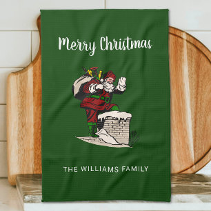 Merry Christmas Vintage Santa Personalized Kitchen Towel